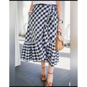 J Crew Gingham Ruffled Wrap Plaid  Skirt Sz 2